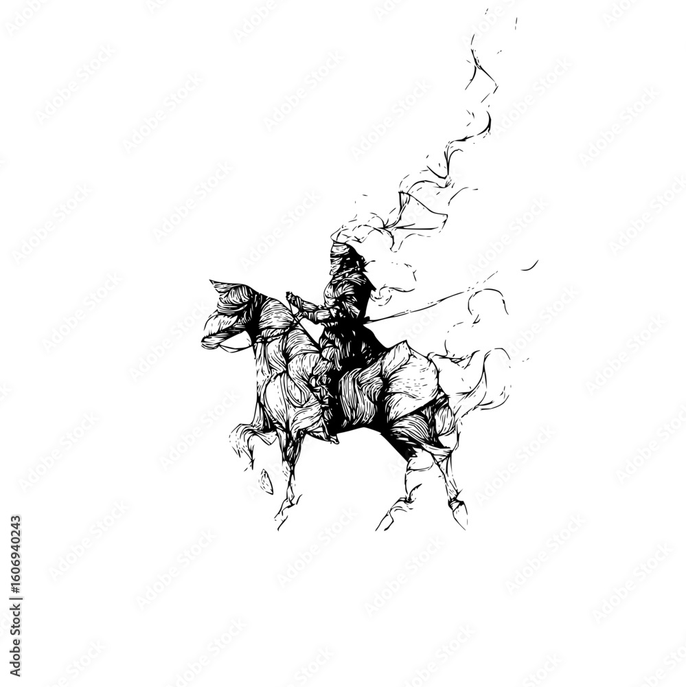 Poster ai generated art of digital horse rider with neural network connection tech vector illustration