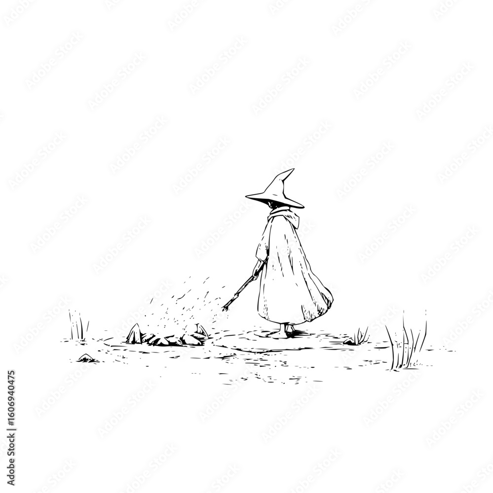 Poster wizard with technology wand casting spell concept art for ai artificial intelligence and machine lea