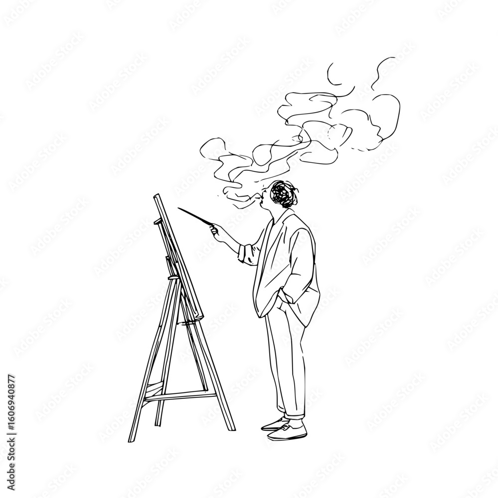 Poster tech artist creating digital art on canvas with stylus and innovative ai technology concept design