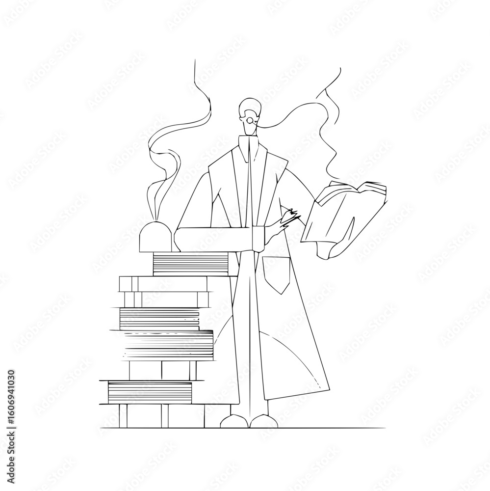 Aufkleber tech researcher reading books vector illustration for technology and science concepts design