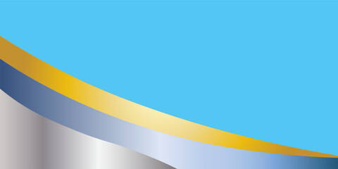 Abstract curved wave background with metallic silver, gold, and blue gradient layers over a bright blue backdrop.