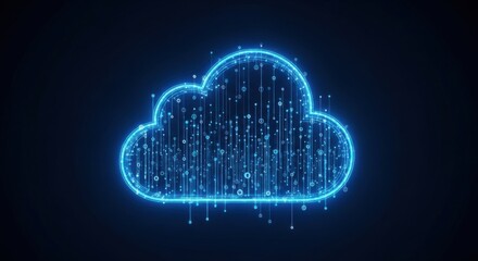 Digital Cloud Icon with Network Data Streams in Futuristic Blue Style