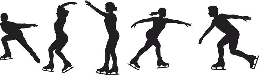 Figure skaters silhouette, ice skating performance, artistic pose, winter sport, graceful movement, athletic skill, choreography, competition, elegance, dynamic motion