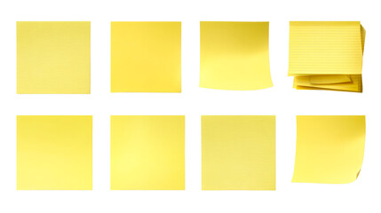Collection of yellow sticky notes with a transparent background
