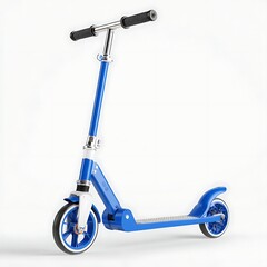 Modern kick scooter with two wheels and slim handlebar placed neatly on clean white background. Perfect for transport ads, outdoor fun visuals, and product promos. 
