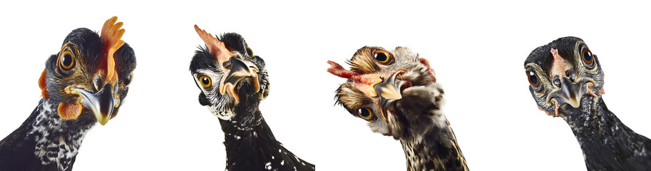 Collection of various Chicken looking up isolated on transparent background