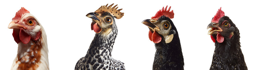 Collection of various Chicken looking up isolated on transparent background