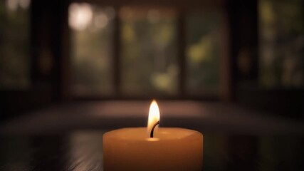 Cinematic loop of candle flame flickering in a dark zen interior, shallow depth of field - Powered by Adobe
