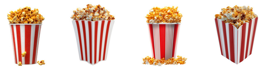 Collection of various Bucket of popcorn isolated on transparent background