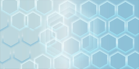 Abstract light blue hexagonal pattern with glowing edges, modern geometric background design.