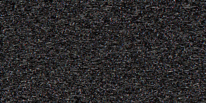 The image depicts an old TV static screen with heavy visual noise, distortion, and chaotic texture, evoking a retro and digital look resembling a vintage CRT screen.