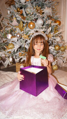 little princess surprised by christmas present. High quality photo