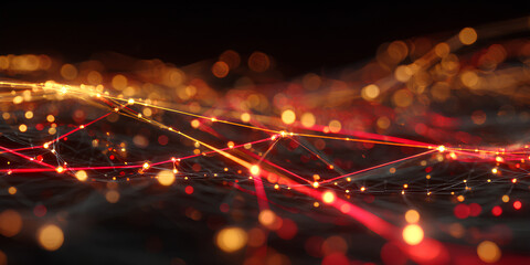 Abstract network of glowing red and orange lights and connections