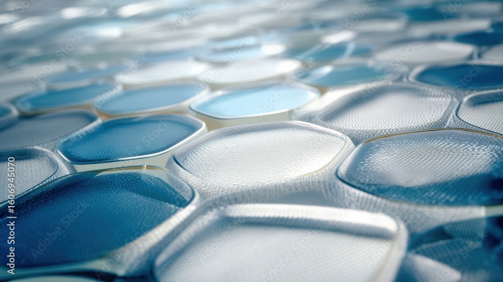 Poster close up view of a solar concentrator skin showcasing an embossed hexagonal pattern, creating a tact