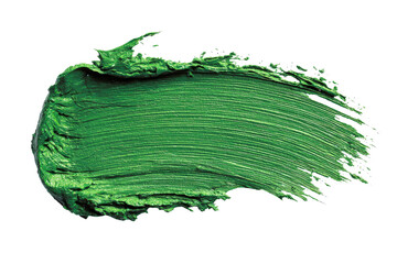 A vibrant emerald green paint stroke against a black background.  The stroke is textured, with visible brush marks and a slightly uneven surface.  It curves in a loose, flowing pattern