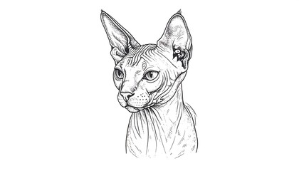 Obraz premium Detailed black and white drawing of a Sphynx cat's head (1)