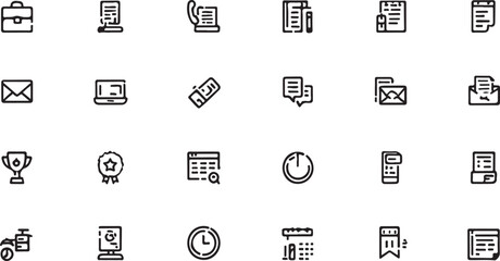 Business office icons briefcase laptop envelope award calendar clock document fax machine