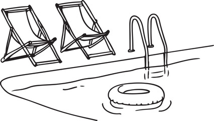 Deck chairs and pool ladder with inflatable ring swimming pool summer