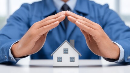 Teamwork and protection under an umbrella family home and business insurance concept safety at work environment