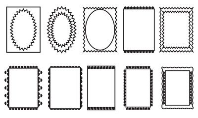 Doodle hand drawn frames . Minimalist line art. Ornament borders for wedding, greeting cards, menu, prints, picnic invitations , birthday card, social media template.  Editable stroke. 