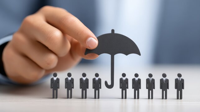 Teamwork under an umbrella protecting families and businesses at home conceptual metaphor for insurance onboarding