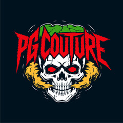 A skull logo with a brain and smoke, featuring the brand name 