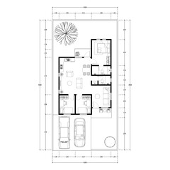 Architecture plan with furniture. home floor plan, isolated on white background, stock illustration.