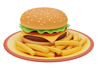 Isolated Cheeseburger and Fries Platter Meal