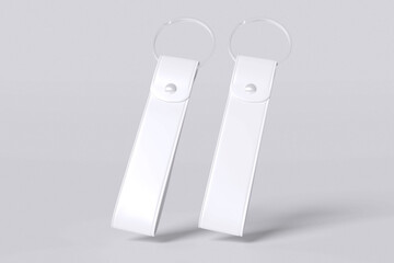 White keychain with hanging on grey background for mockup template