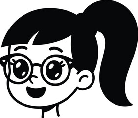 Cute Cartoon Girl with Glasses and Ponytail Vector Headshot