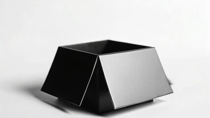 A close-up shot of a black open box sitting on a white surface, great for business and technology concepts