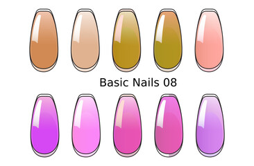 Nail polish set with pink fashion-themed vector elements on white background