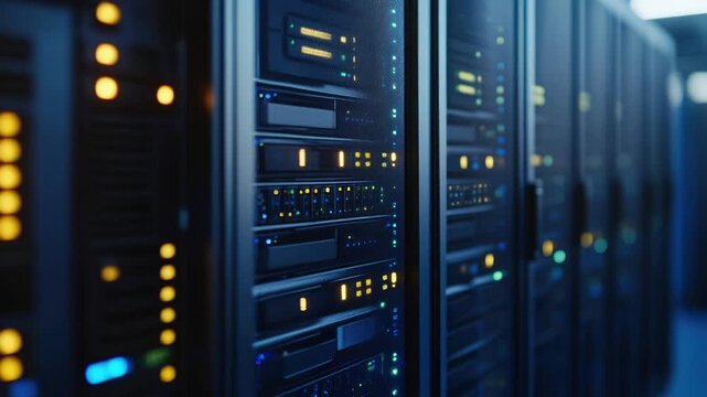Row of servers in a data center or server room setting