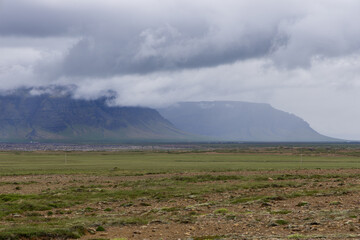 Mountain view with cloud in rural Iceland.