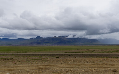 Mountain view with cloud in rural Iceland.