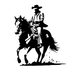 Fototapeta premium Vector silhouette of a cowboy riding a horse