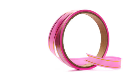  Pink paper ribbon twisted with cardboard roll isolated on white background and texture