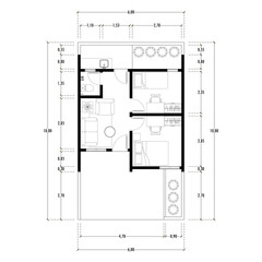 Architecture plan with furniture. home floor plan, isolated on white background, stock illustration.