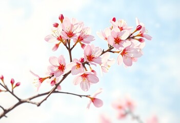 Tranquil Blue Sky with Blossoming Cherry Branch