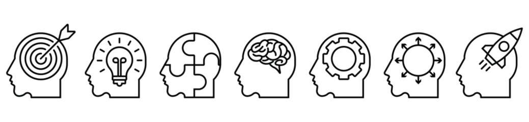 Business Mindset Icons Set – Innovation, Strategy, Brainstorming, and Productivity Concepts

