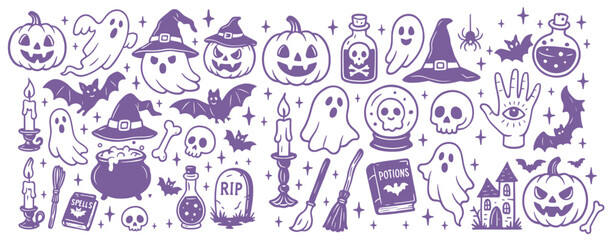 Collection of spooky illustrations Halloween vector set  icons