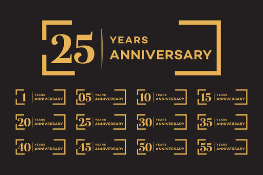 25th Anniversary Logos 1, 5, 10, 15, 20, 25, 30, 35, 40, 45, 50, 55 Years –  Modern Vector Set for Branding
