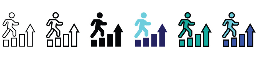 Person Climbing Bar Chart Icon – Career Growth and Business Progress Concept in Line and Color Vector Styles