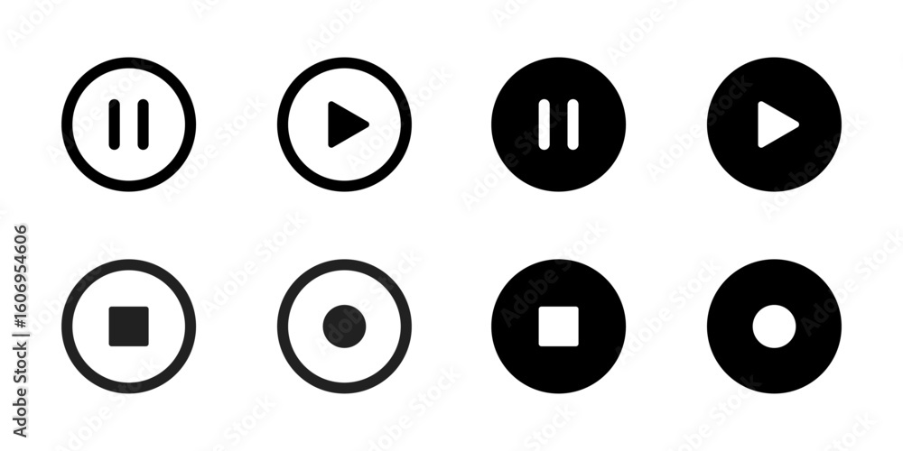 Poster play icon. standard play, pause, stop and record media control icons vector illustration. universal 