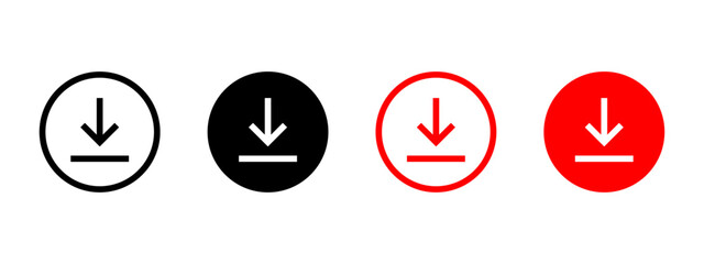 Download icon. Arrow pointing down to line inside circle vector illustration. File save or data transfer symbol. Interface button for mobile UI sign. Minimal clean pictogram.