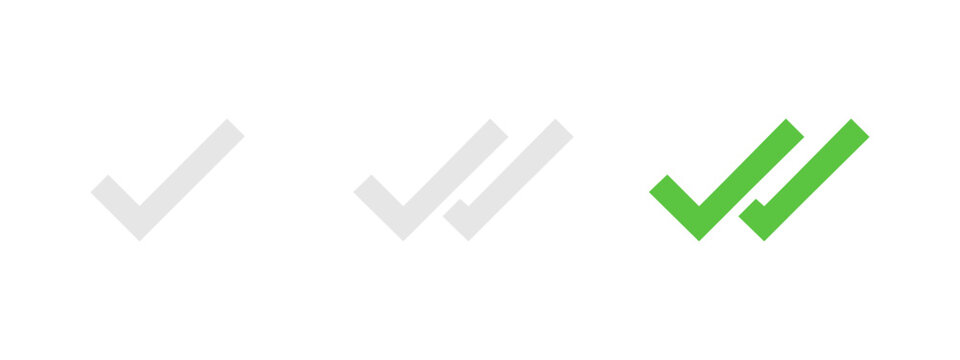 Check mark icon. Single and double ticks in green color vector illustration. Confirmation and read message status symbol. Used in chat, tasks, and notifications sign.