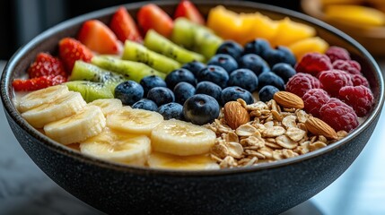 Colorful fruit and grain bowl