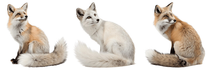 Fototapeta premium Set For Three foxes are sitting isolated on transparent background