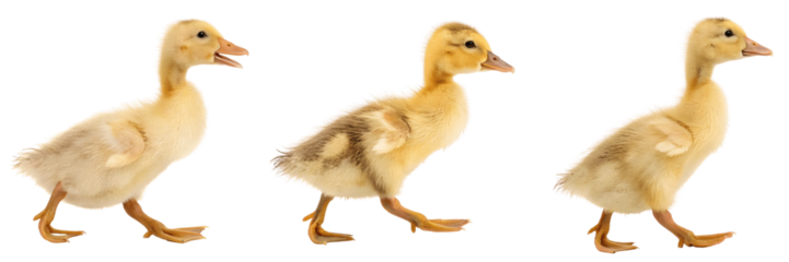 Set For Three ducklings are walking in a row isolated on transparent background