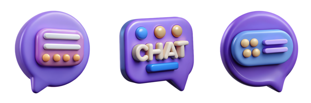 Set For purple chat bubbles isolated on transparent background symbolize digital communication